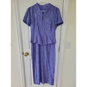 Dressbarn Dress Size 6 Purple Floral Jaquard Maxi Faux Jacket Zip Vintage